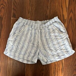 Blue and White Athletic Shorts with Elastic Waistband